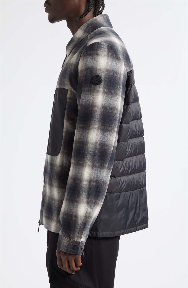 Moncler Cornisello Check Down Flannel Shirt Jacket, Alternate, color, Macro Check Black/ White