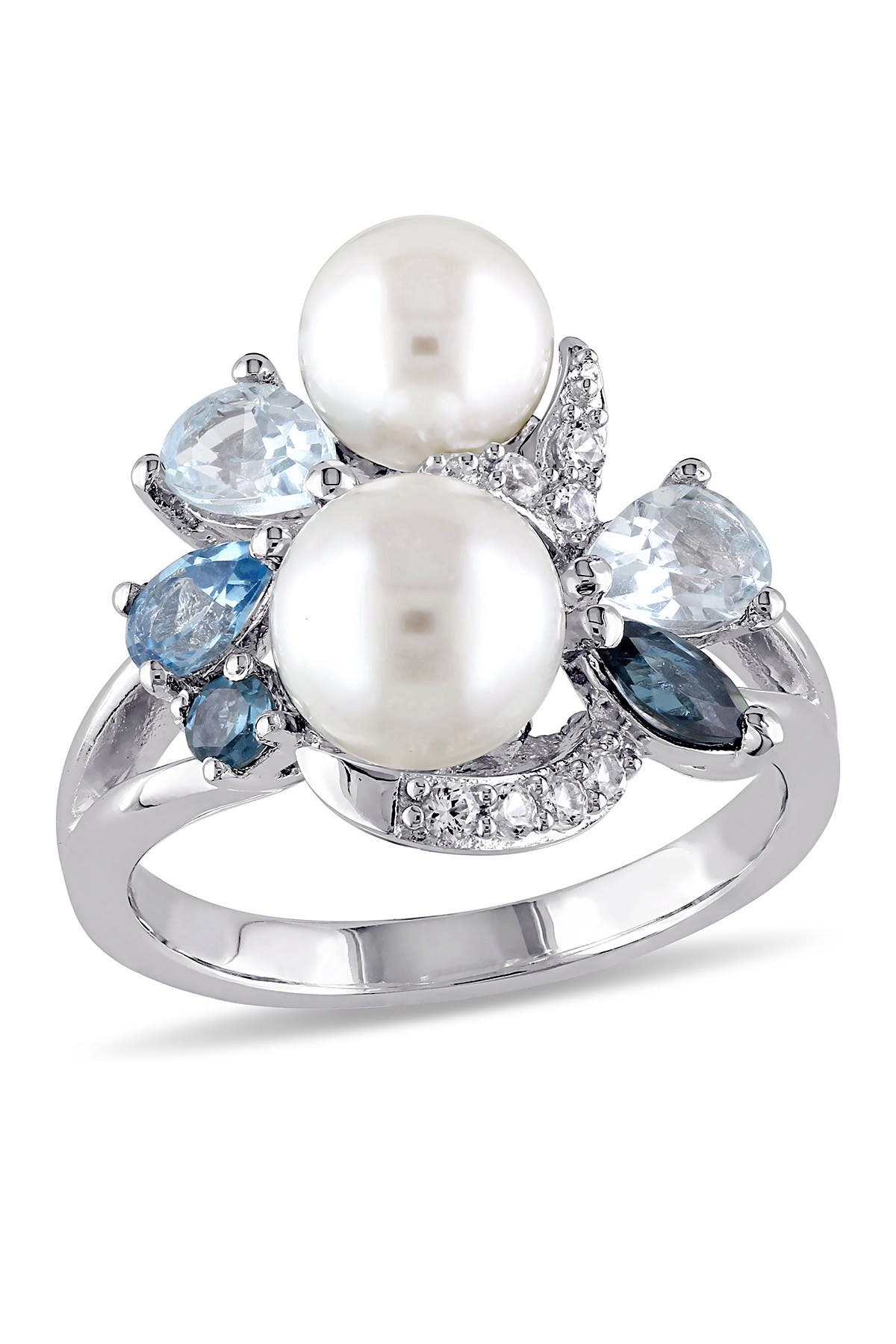 DELMAR White Freshwater Pearl, Created White Sapphire & Mixed Blue Stone Ring