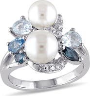 DELMAR White Freshwater Pearl, Created White Sapphire & Mixed Blue Stone Ring