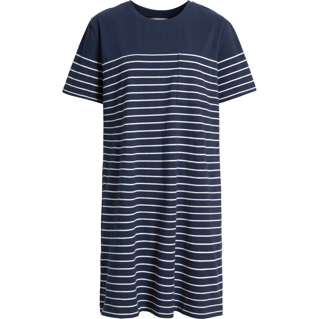 Shop Caslonr Caslon(r) Patch Pocket Stripe T-shirt Dress In Navy Blazer- White Lucy
