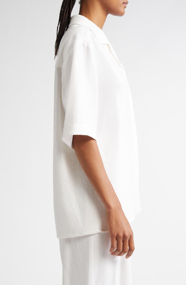 Michael Kors Collection Sequin Camp Shirt, Alternate, color, Optic White