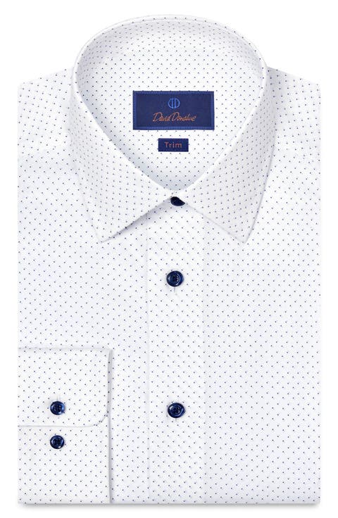 Trim Fit Geometric Dot Print Stretch Cotton Dress Shirt