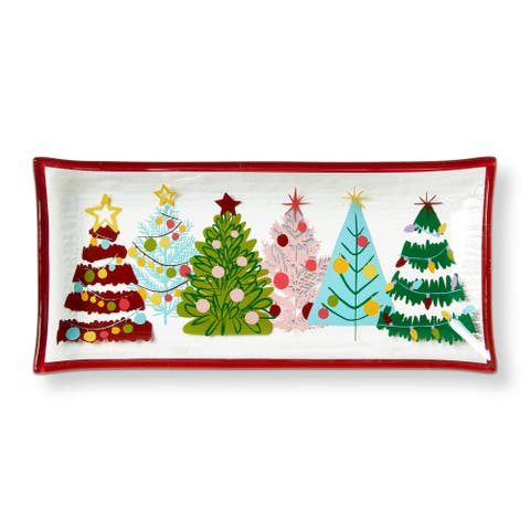 Groovy Trees Glass Trinket Tray Multi 9 x 4.33 x 0.8 in Christmas