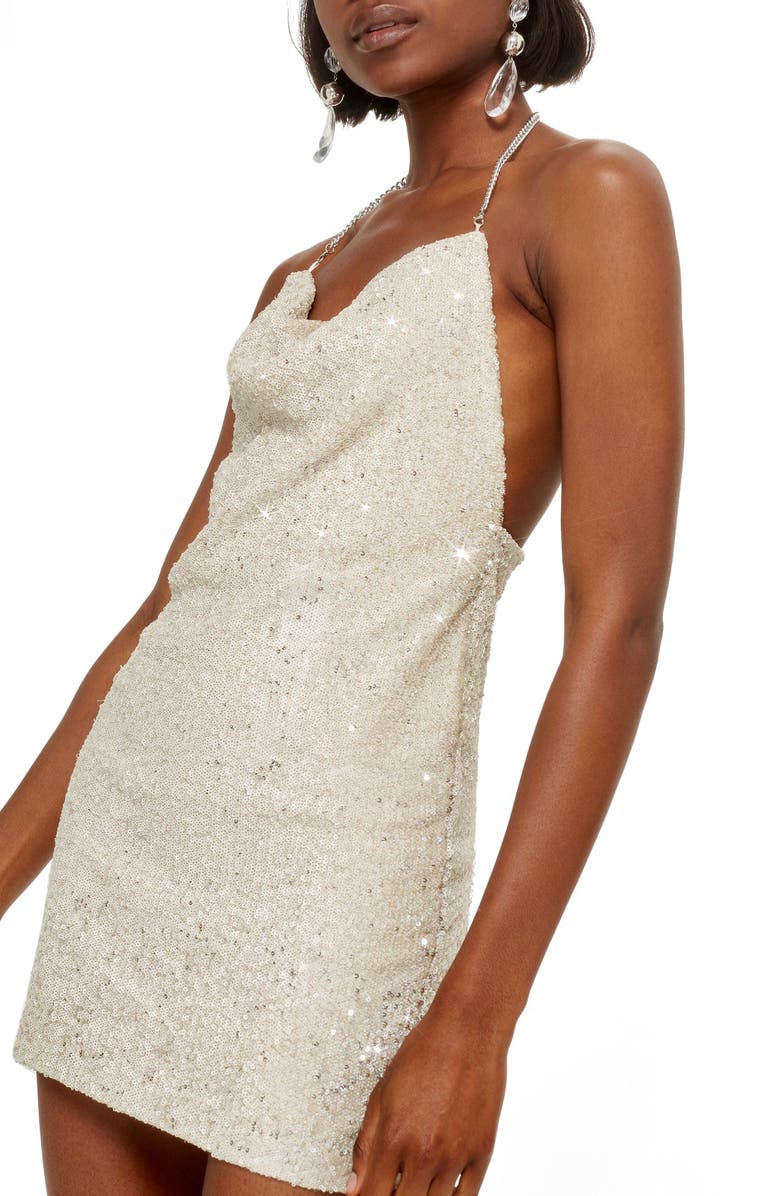 Topshop Brushed Sequin Cowl Neck Dress, Main, color,