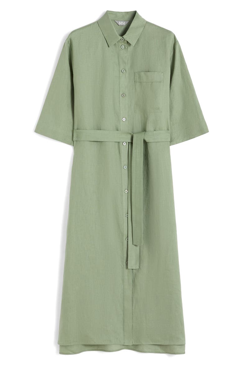 Tie Belt Linen Shirtdress, Alternate, color, SAGE GREEN