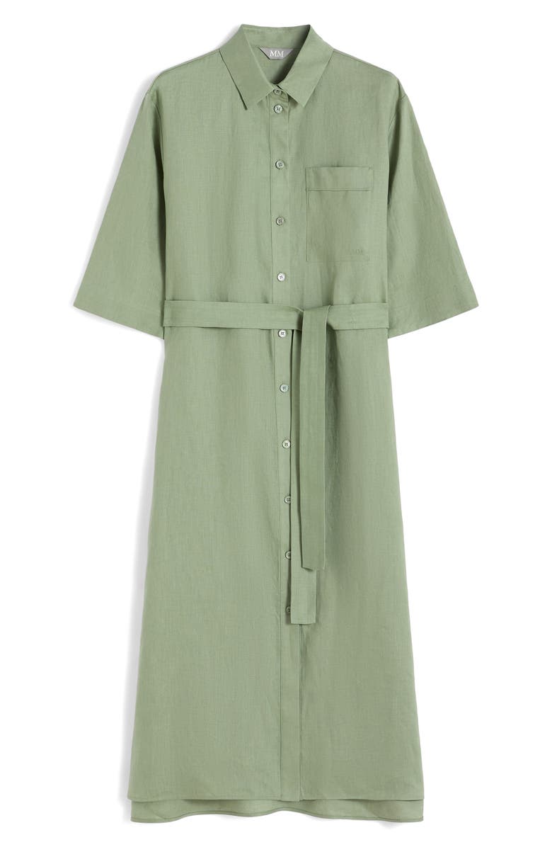 MM by Max Mara Tie Belt Linen Shirtdress, Alternate, color, Sage Green