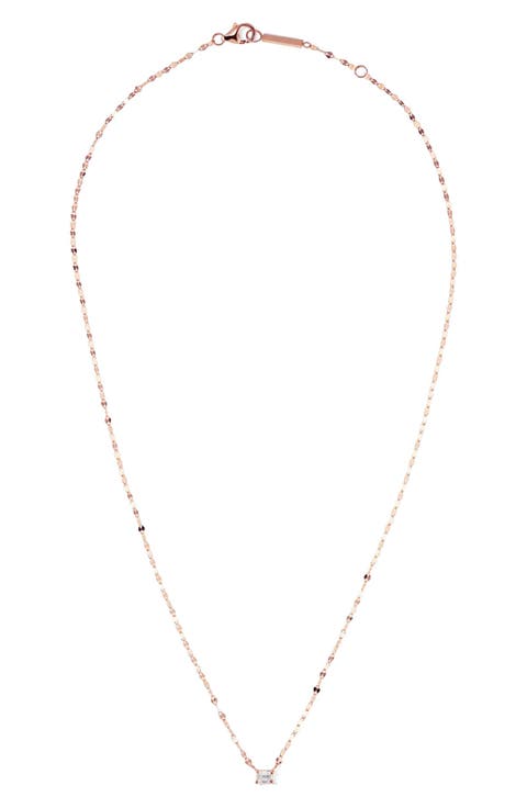 14K Gold Emerald Cut Diamond Pendant Necklace