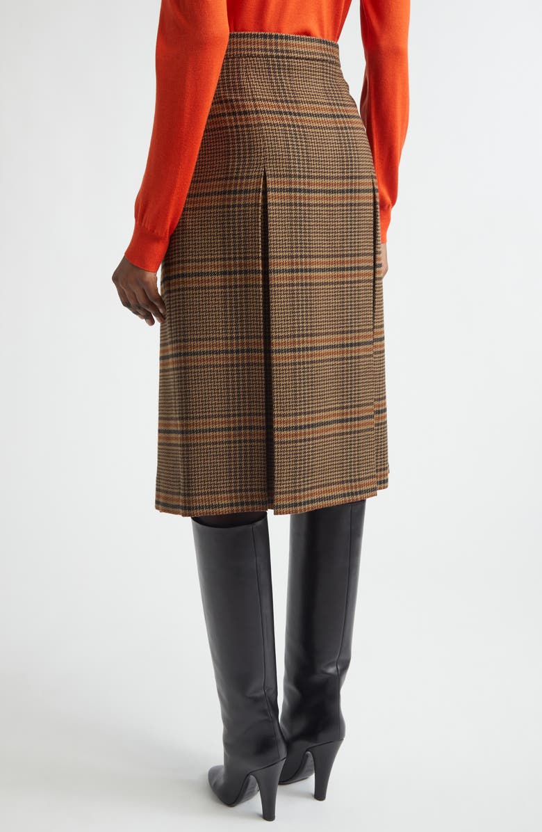 Saint Laurent Prince of Wales Plaid Wool Midi Skirt, Alternate, color, Marron/ Beige/ Roux