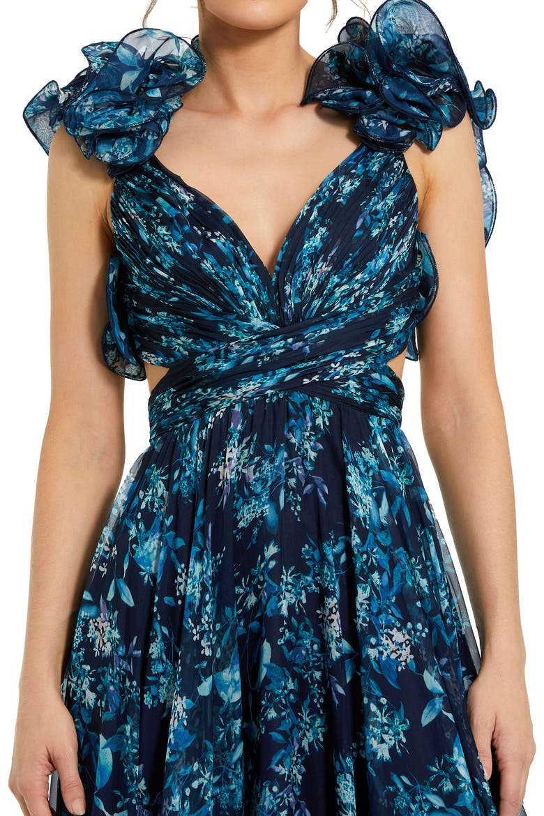 Tiered Floral Cut-Out Chiffon Gown, Alternate, color, Midnight Multi