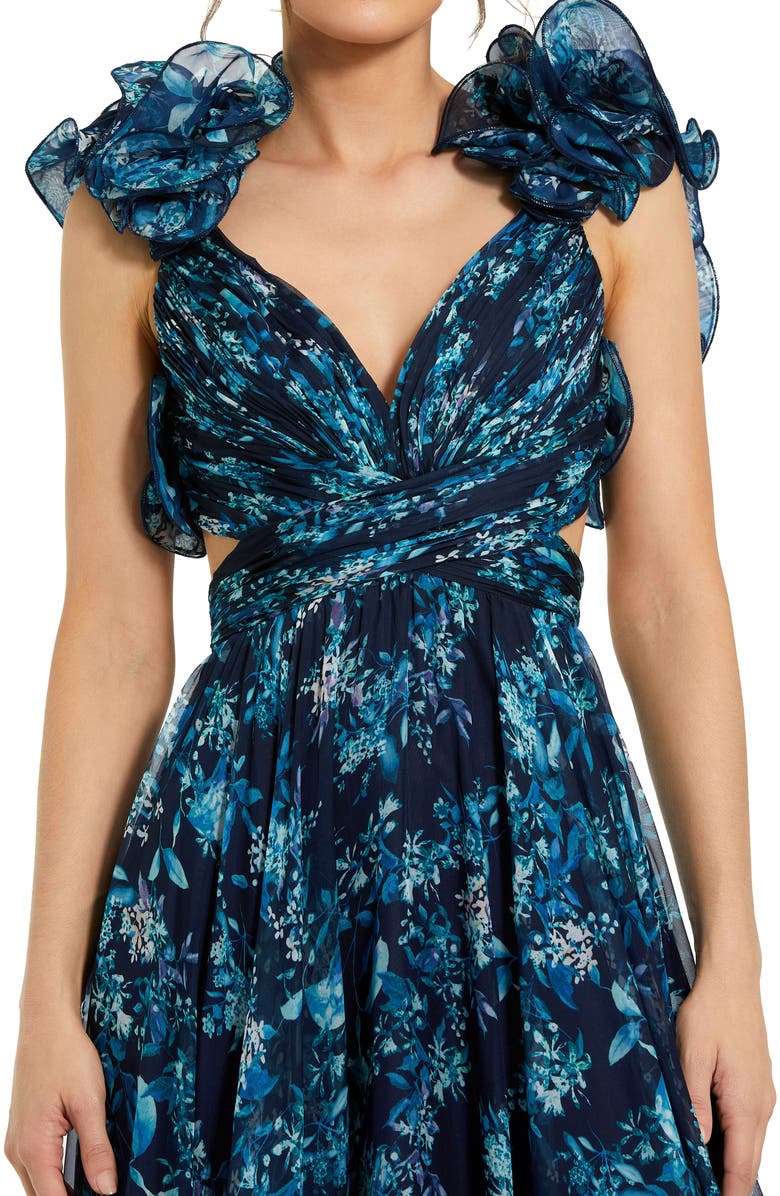 Mac Duggal Tiered Floral Cut-Out Chiffon Gown, Alternate, color, Midnight Multi