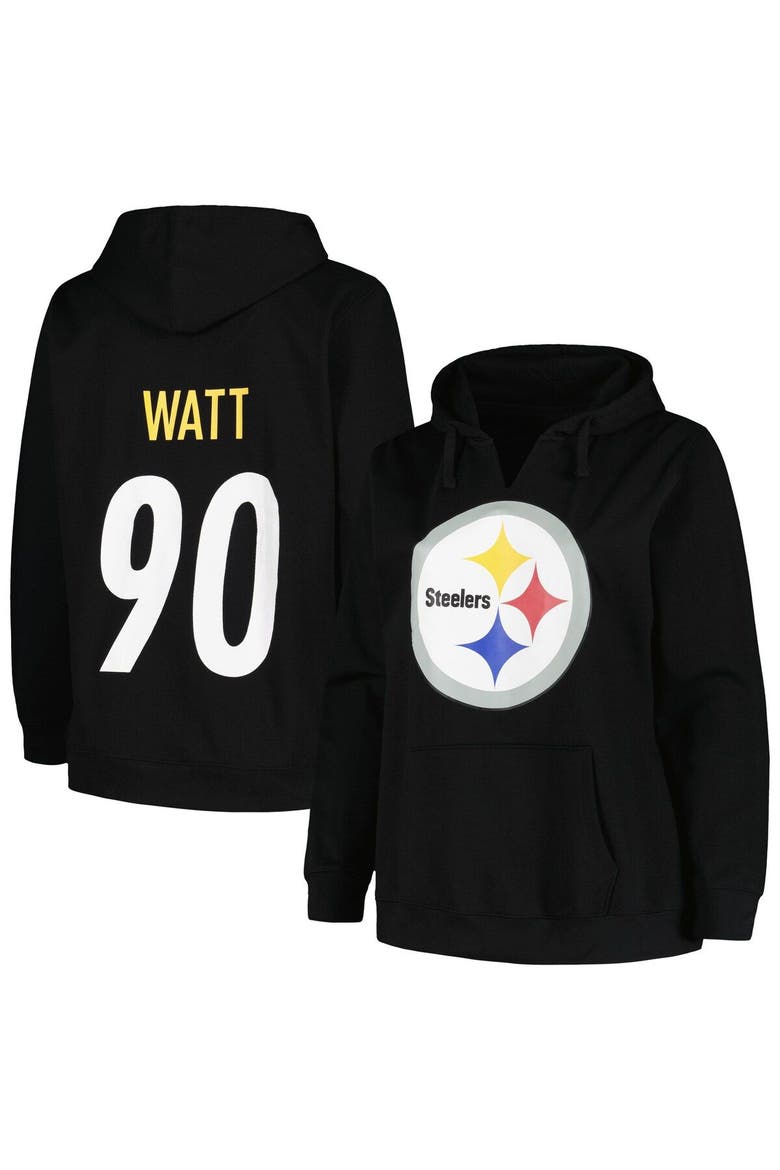 Women's Profile T.J. Watt Black Pittsburgh Steelers Plus Size Player Name & Number Pullover Hoodie, Main, color, Black