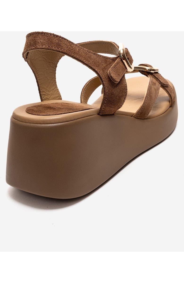 Forever & Always Shoes Kalia Leather Wedge Sandal, Alternate, color, Cognac Suede