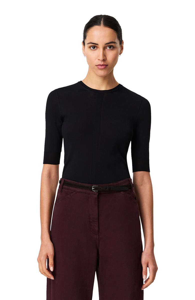 Another Tomorrow Fitted Knit Top, Main, color, Black