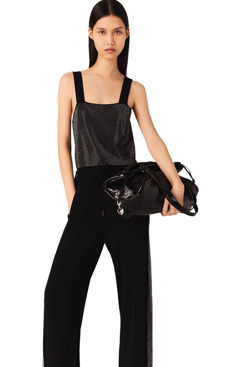 maje Strappy diamanté knit top, Alternate, color, Black