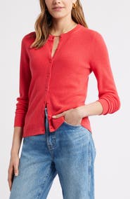 Caslon® Crewneck Merino Wool Blend Cardigan