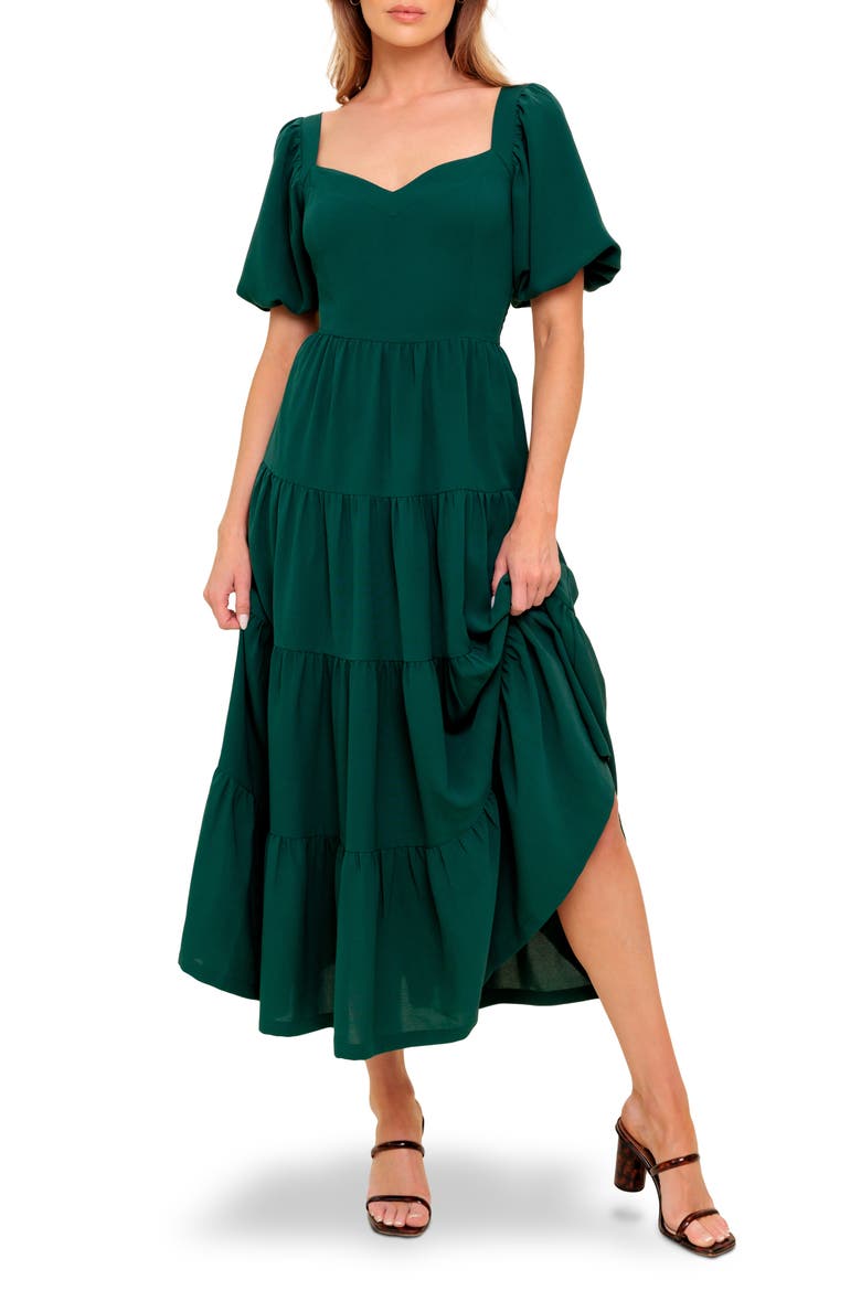 Sweetheart Neck Midi Dress, Main, color, HUNTER GREEN