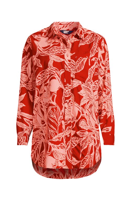 Lands' End Plus Size Cotton Voile Billowy Oversized Shirt In Red