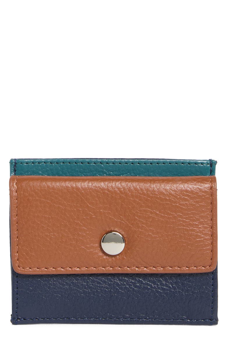 Fiona Leather Card Case, Main, color, NAVY/ COGNAC/ TEAL