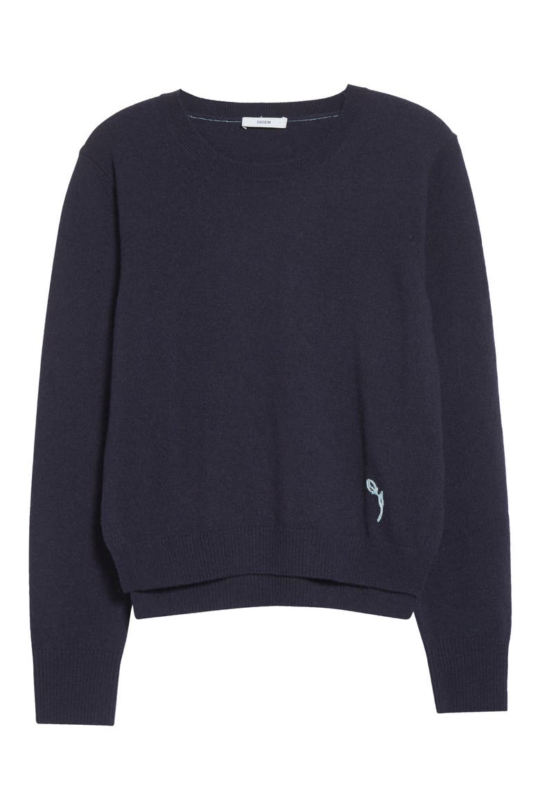 Floral Embroidered Cashmere Sweater, Alternate, color, NAVY