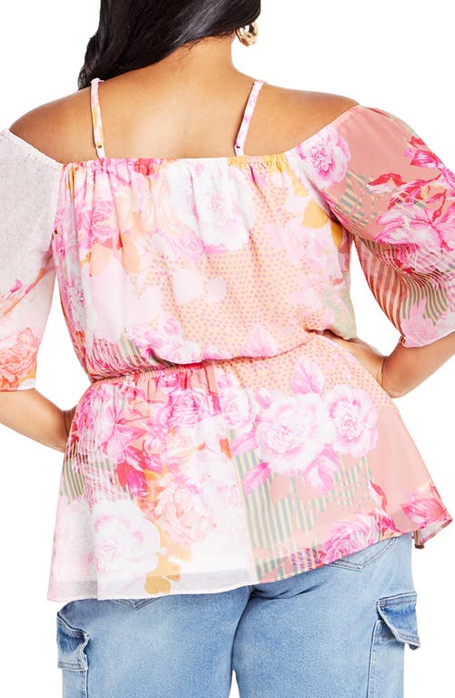 City Chic Adelina Cold Shoulder Peplum Top In Pink