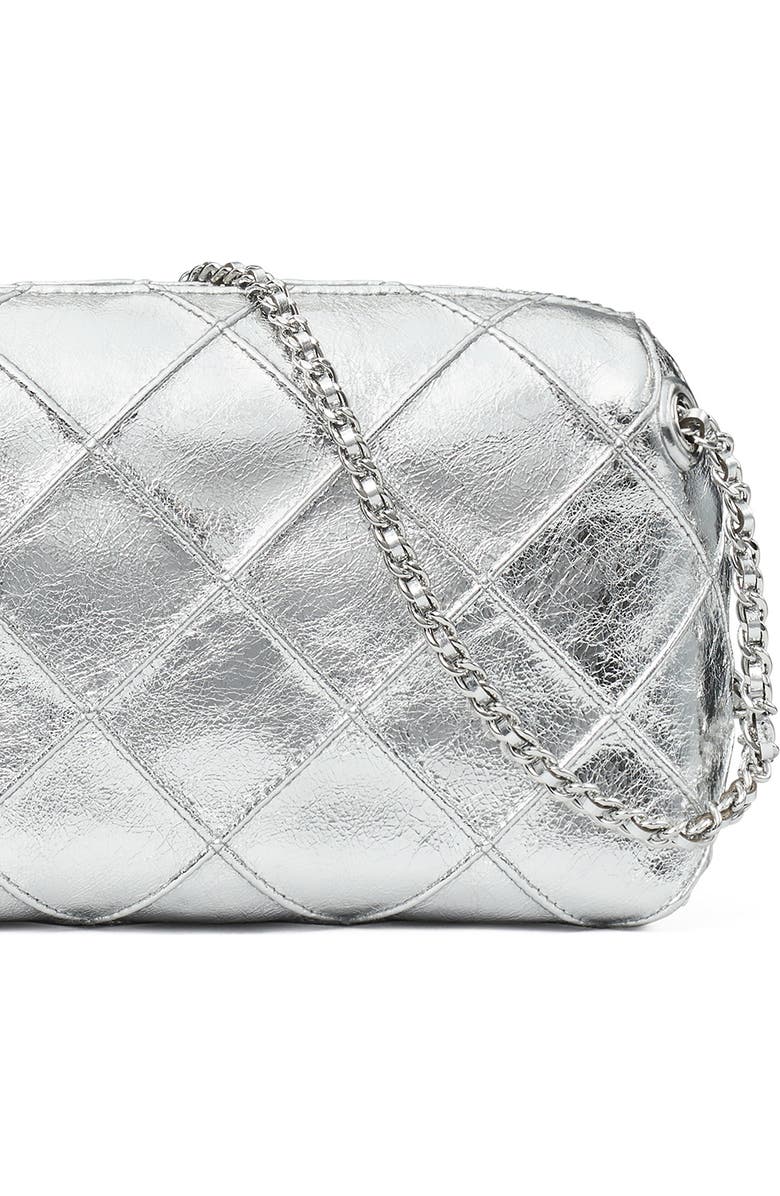 Tory Burch Fleming Soft Metallic Leather Crossbody Bag, Alternate, color, Silver