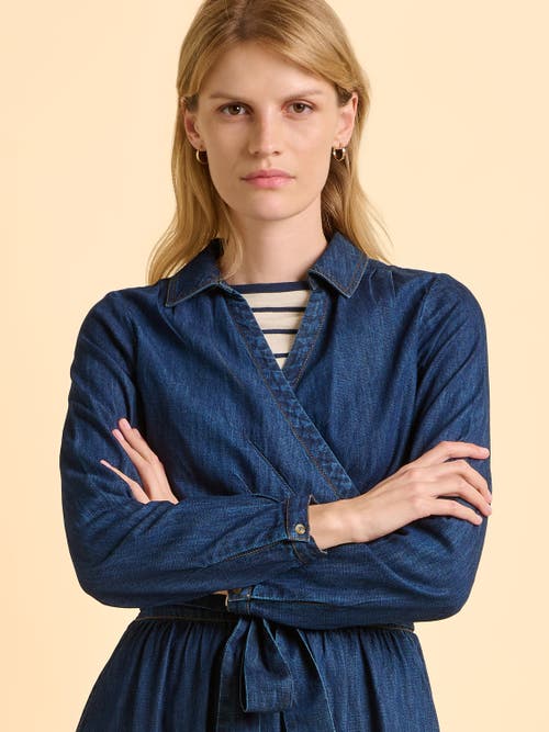 Brakeburn Fern Long Sleeve V-neck Shirt Midi Dress In Blue