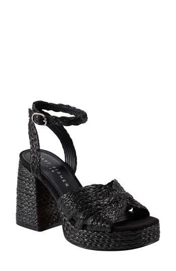 Marc Fisher Ltd Janie Raffia Ankle Strap Platform Sandal In Black