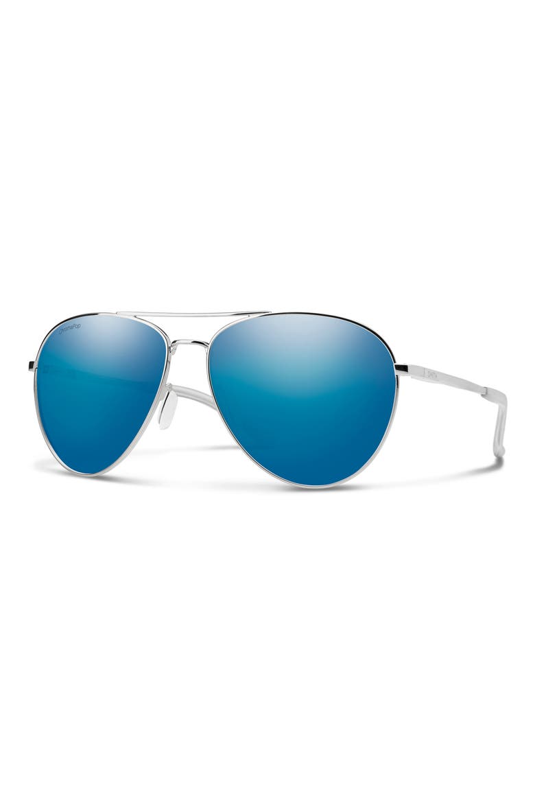 Layback 60mm ChromaPop™ Polarized Aviator Sunglasses, Alternate, color, SILVER / BLUE MIRROR