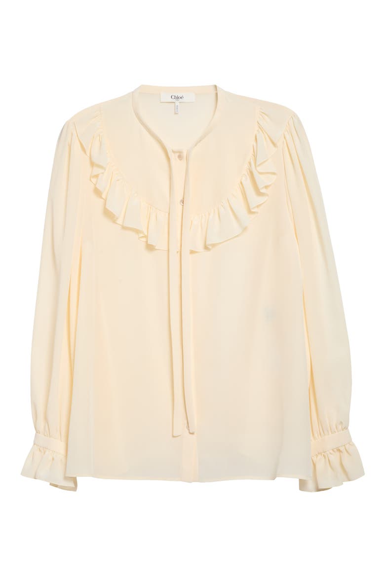 Ruffle Silk Crêpe de Chine Button-Up Shirt, Alternate, color, PRISTINE WHITE