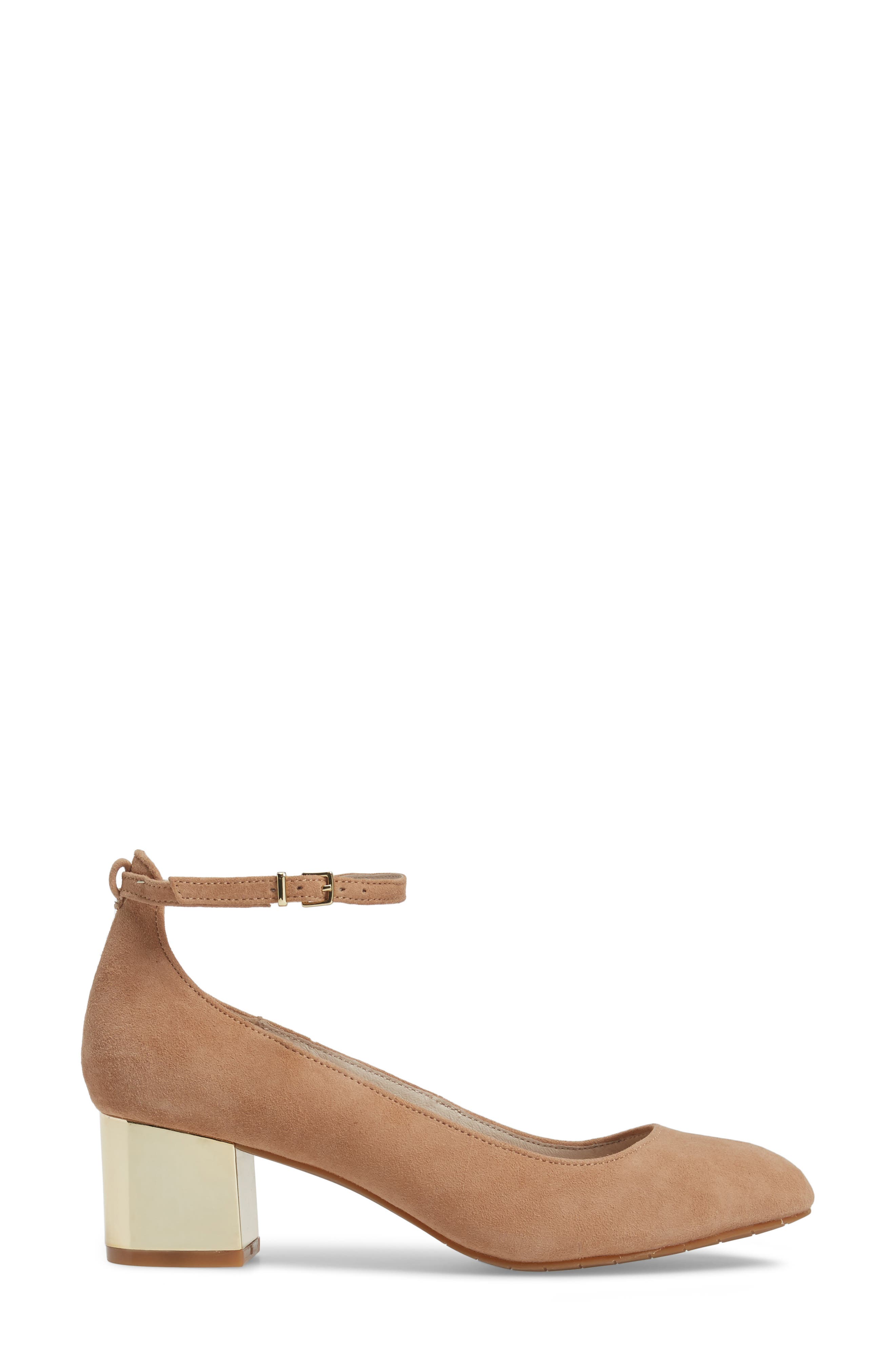 Thalia Studded Ankle Strap Pump, Alternate, color, BUFF/ GOLD SUEDE