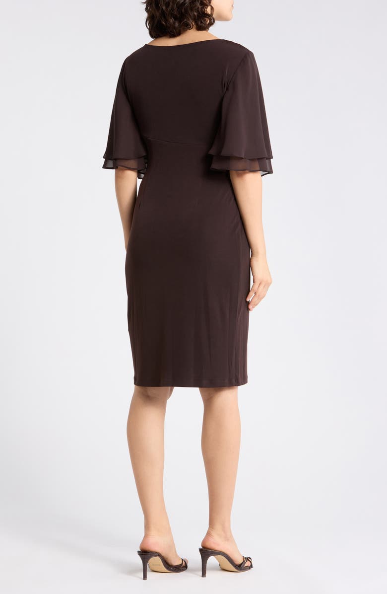 Connected Apparel Ruffle Sleeve Sheath Dress, Alternate, color, Dark Brown