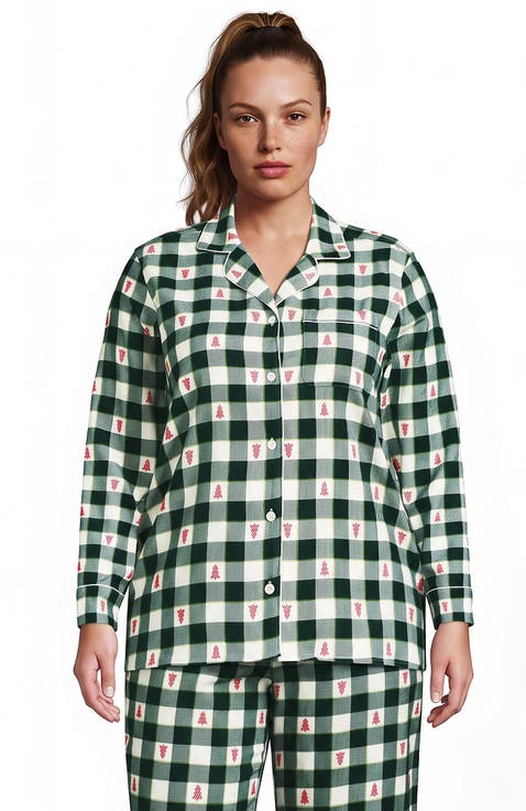 Women's Plus Long Sleeve Print Flannel Pajama Top