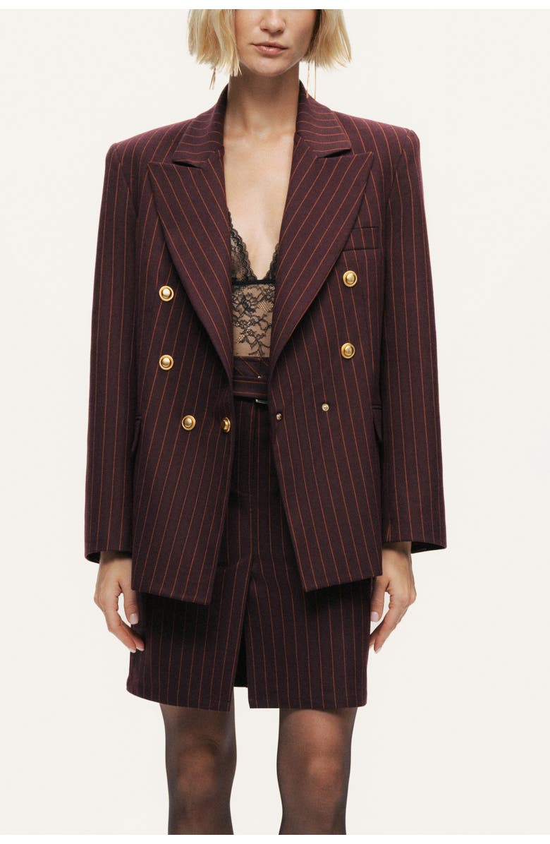 Nocturne Pinstripe Double-Breasted Blazer, Main, color, Burgundy