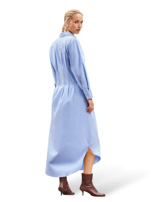 Ro&zo Long Sleeve Stripe Shirt Midi Dress In Blue
