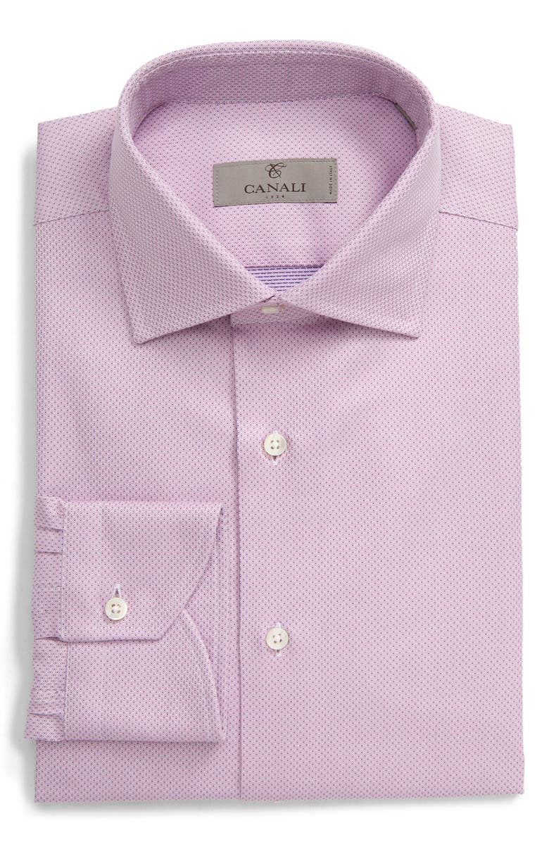 Canali Trim Fit Dot Dress Shirt, Alternate, color, 
