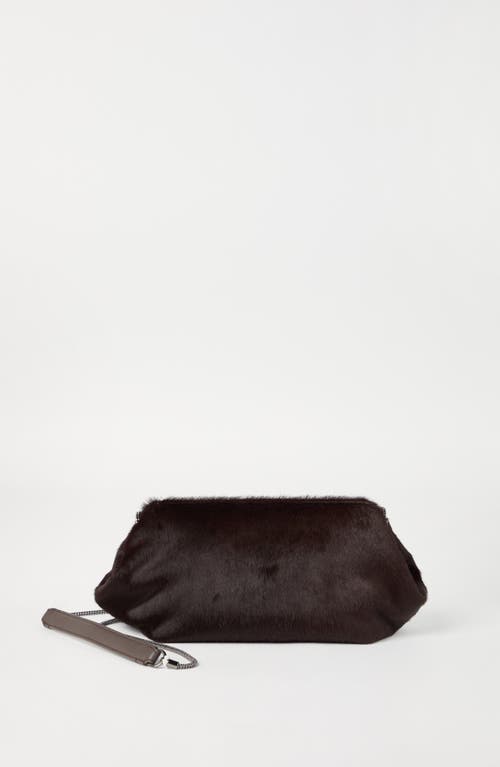 Brunello Cucinelli Calf Hair Eclipse Pouch Bag In Brown