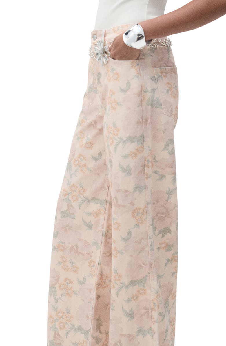 MANGO Floral Print Wide Leg Jeans, Alternate, color,
