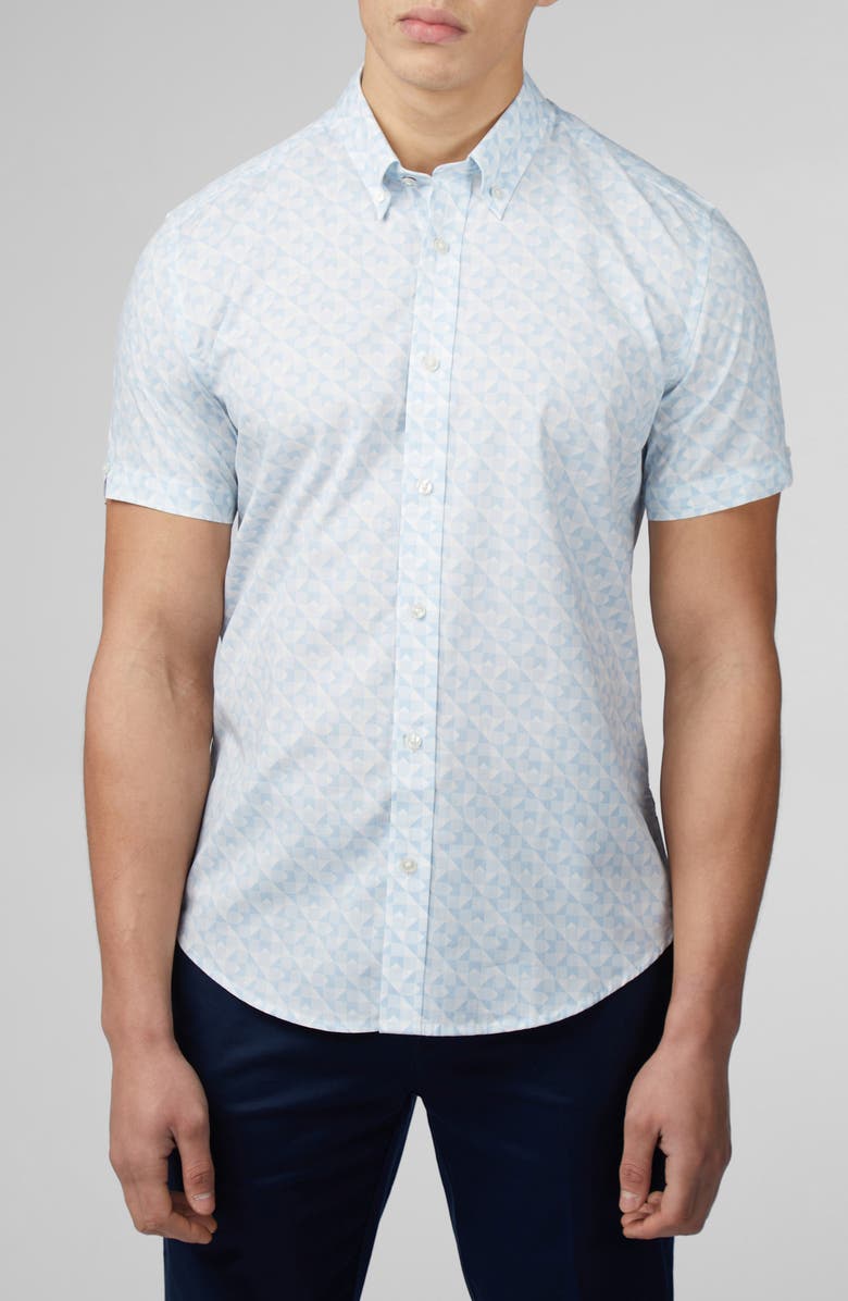 Ben Sherman Optic Geo Print Short Sleeve Button-Down Shirt, Main, color, 