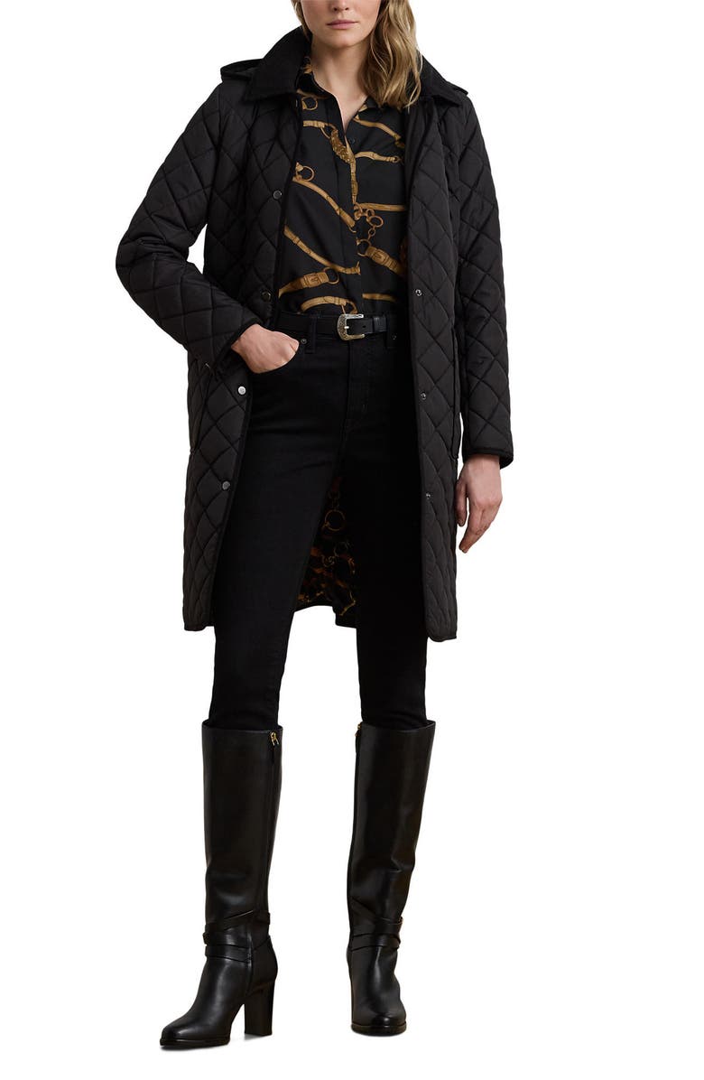 Lauren Ralph Lauren Diamond Quilted Hooded Coat, Alternate, color, Black