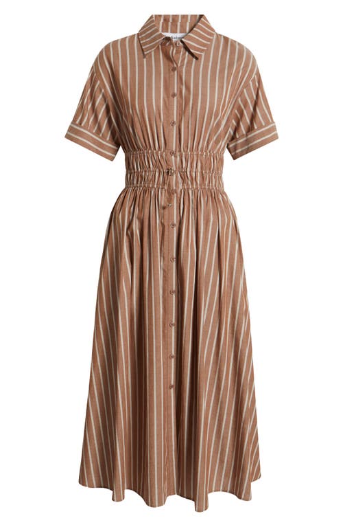 En Saison Stripe Cotton Midi Shirtdress In Brown