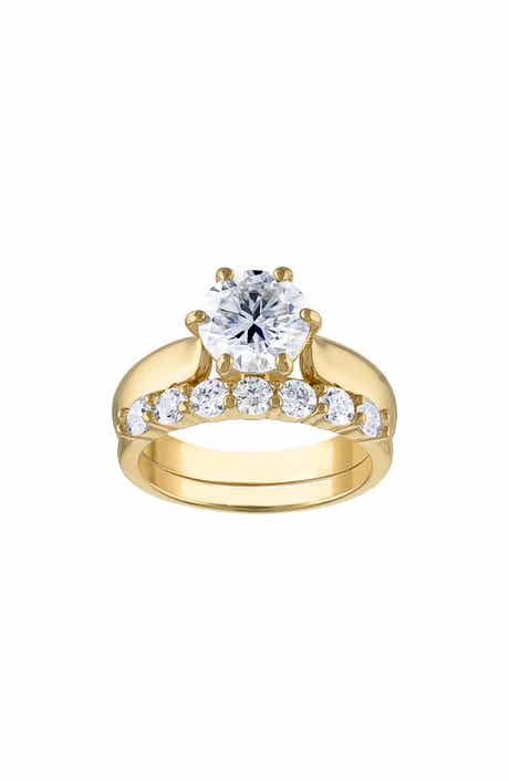 FZN 14K Gold Over Silver Created Moissanite Bridal Ring Set