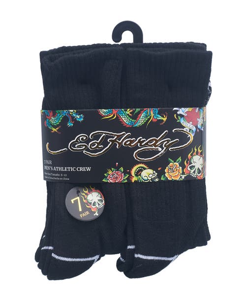 Ed Hardy Athletic Half Cushion Crew Sock 7-pack In Black
