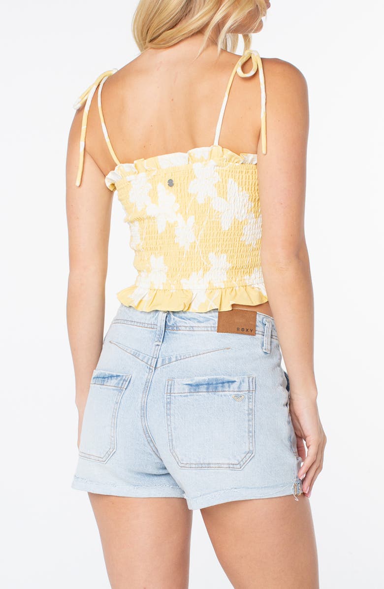 Roxy Avalon Floral Smocked Cotton Blend Crop Top, Alternate, color, Raffia