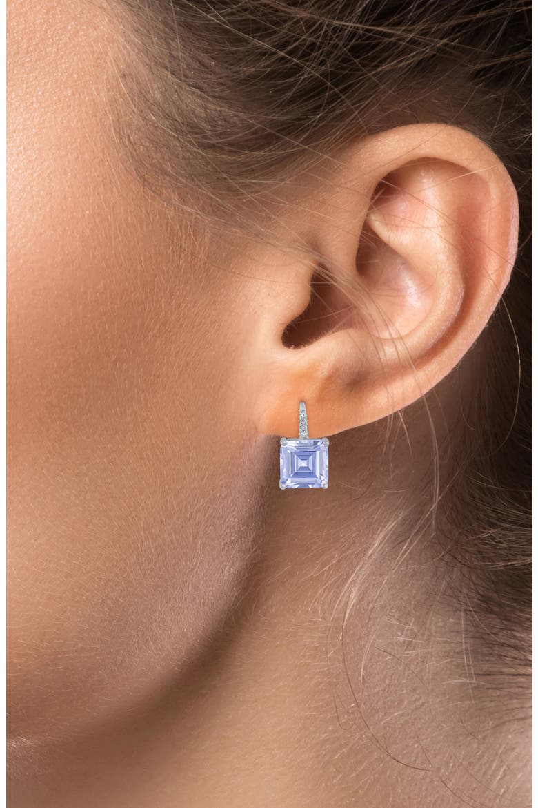 Asscher Cut Cubic Zirconia Lever Back Earrings, Alternate, color, LAVENDER/ CLEAR SILVER