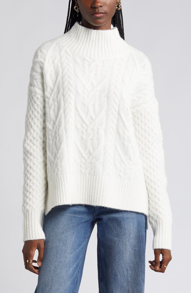 Nordstrom Mock Neck Cable Knit Sweater, Alternate, color, Ivory Cloud