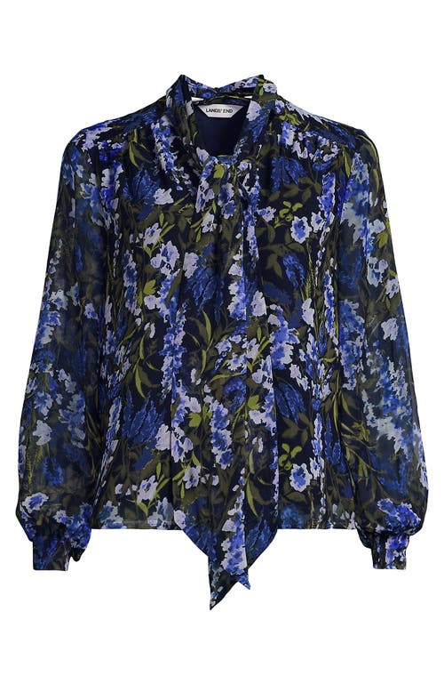 Lands' End Chiffon Removable Tie Neck Blouse In Multi