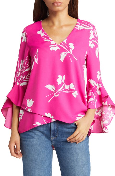 Floral Print Trumpet Sleeve Top