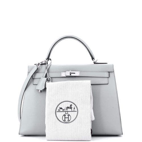 Pre-owned Hermes Hermes Kelly Handbag Blue Epsom With Palladium Hardware 32 In Blue