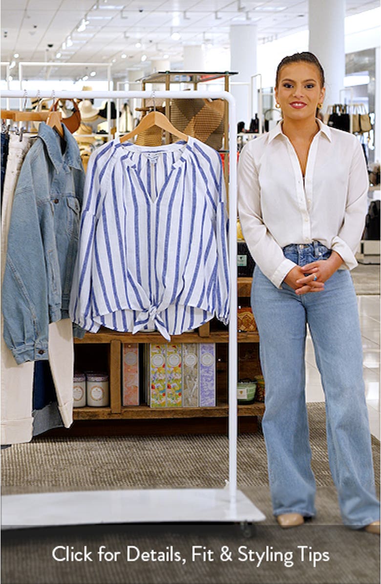 Coastalina Balloon Sleeve Stripe Linen Top, sales video thumbnail