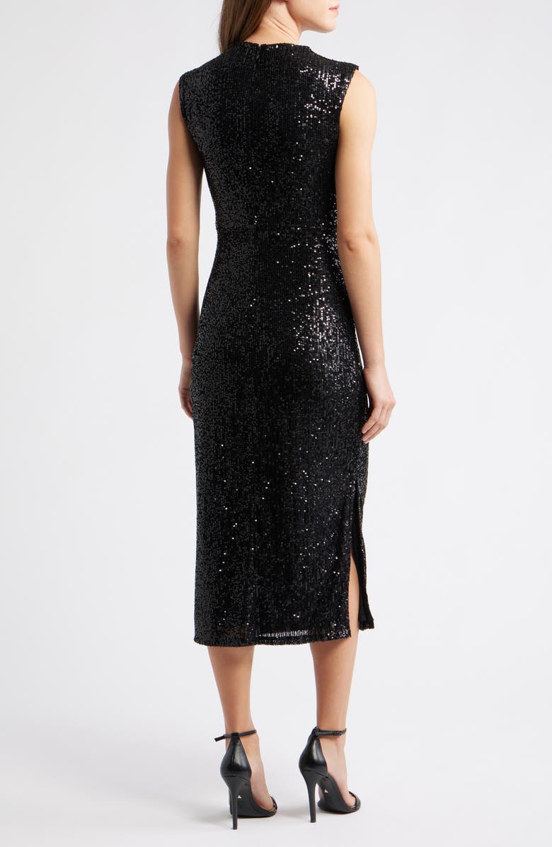 Anne Klein Draped Sleeveless Sequin Sheath Midi Dress, Alternate, color, Anne Black